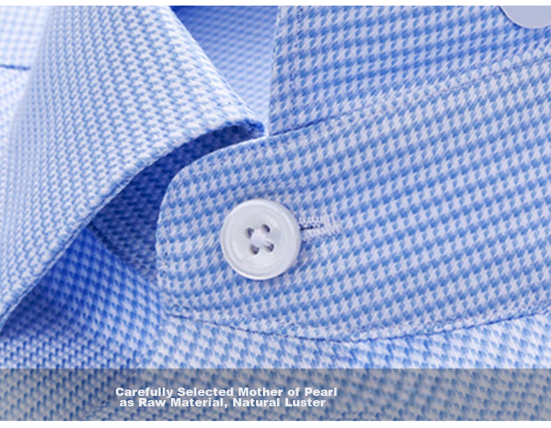 FIRS [200 Thread Count DP Wrinkle-Free] Men's Long Sleeve Shirt, Pure Cotton High-End Business Houndstooth Shirt, Blue, Size 38 6