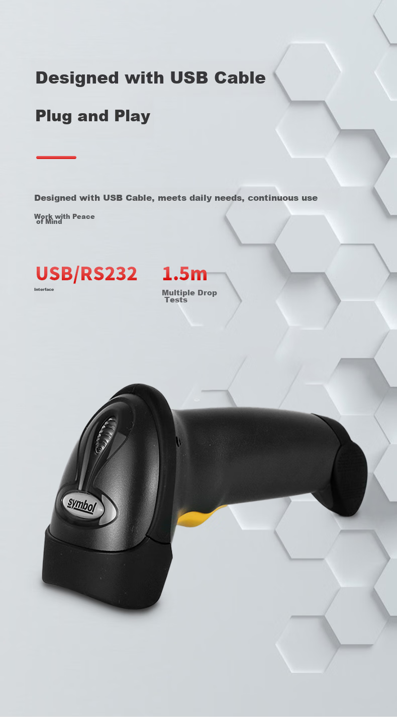 ZEBRA LS2208 1D Laser Barcode Scanner Gun, Scanner, Express Warehouse Inventory Barcode Gun, LS2208-SR Single Gu 2