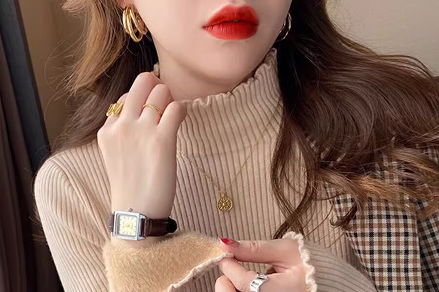 YUZHAOLIN Half Turtleneck Fleece Lined Ruffled Edge Sweater Women Autumn Winter Thickened Knitwear Warm Top 24