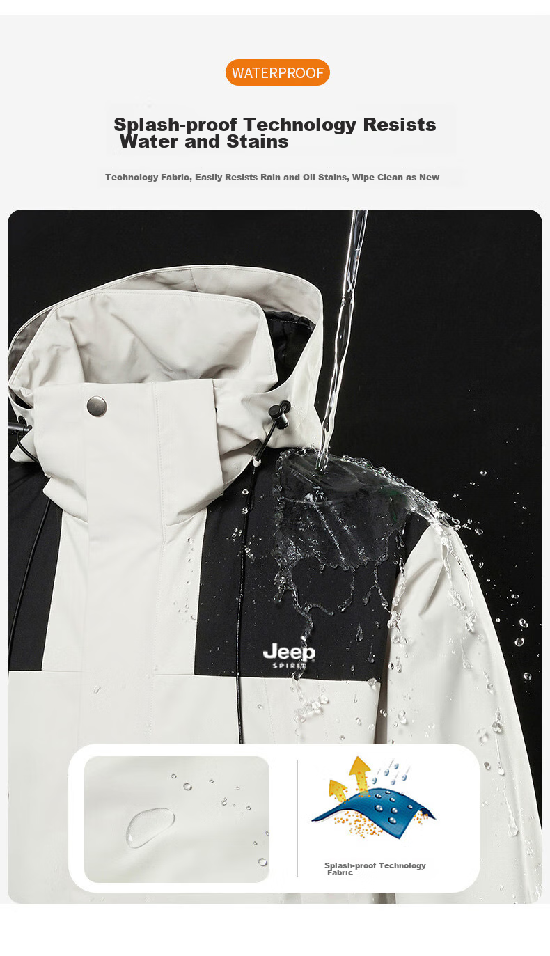 JEEP SPIRIT Men's Spring And Autumn Jacket, Outdoor Hooded Versatile Mountaineering Coat, Ivory White, Size L 5