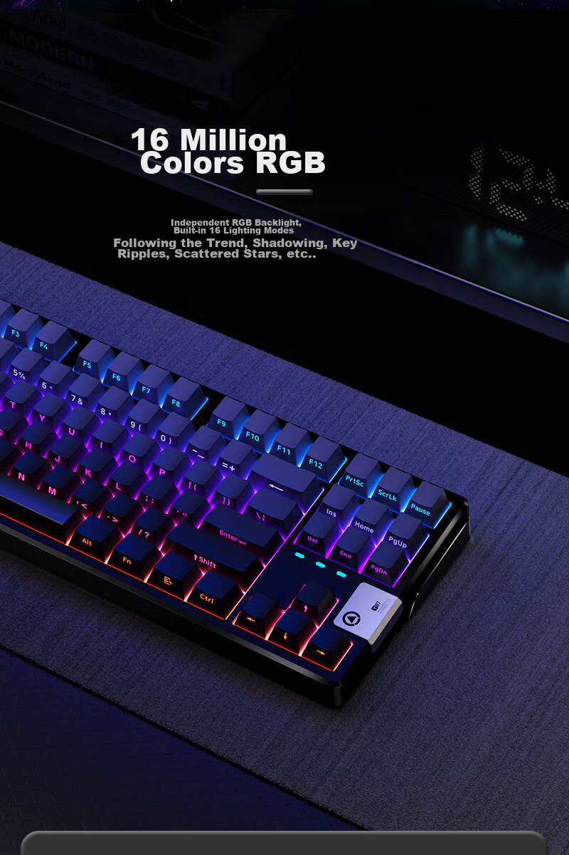 YINDIAO Y87PRO, 87-Key Layout, Tri-Mode Wireless Bluetooth Custom Mechanical Keyboard, for Office And E-Sports Gaming, Full Hot-Swappable Gasket Structure, Dual Color Scheme, Lavender Purple 9