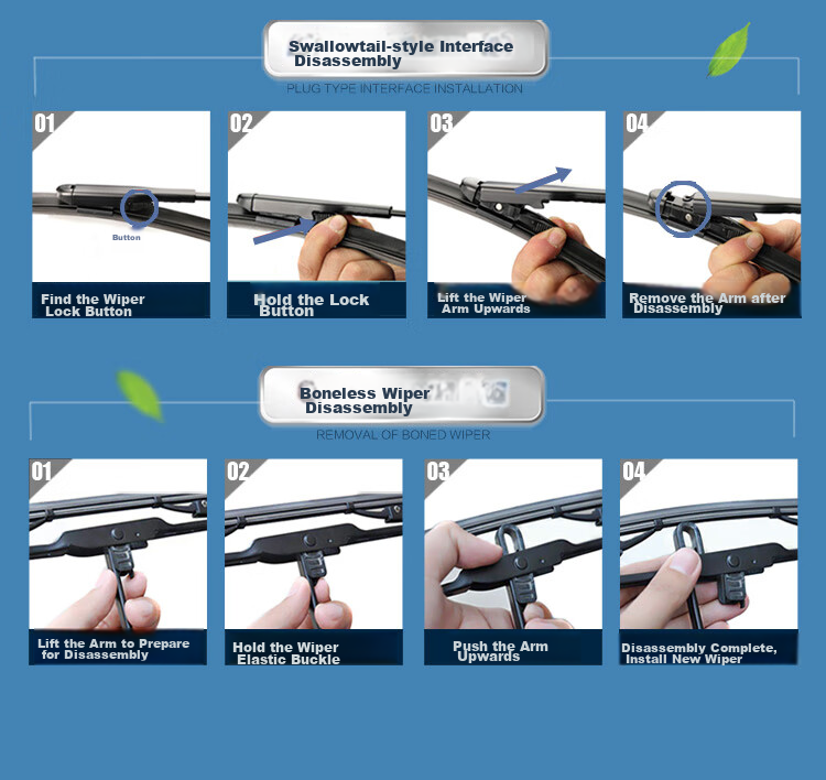 Aoye Windshield Wipers Suitable for Geely Vision X6 (2016-2019 Models) / 2017-2021 Vision X3, Frameless Wiper Blades, Front Wipers, Pair Set 22+18 14
