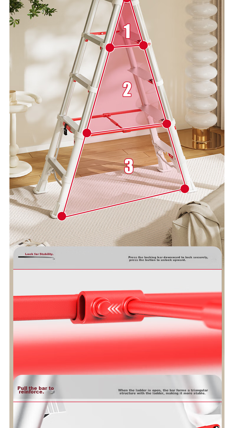 Aopeng Folding Telescopic Household Step Ladder, Five-Step Indoor Multi-Functional Folding A-Frame Ladder 5