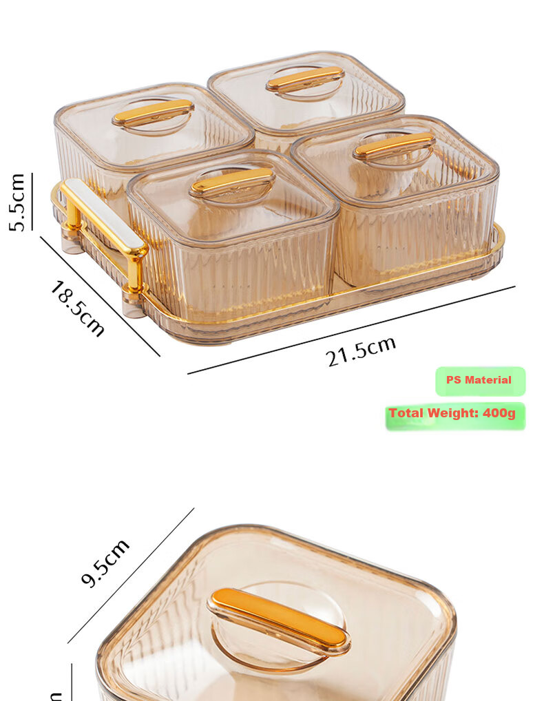 BJ Fruit And Nut Dish with Lid, High-End Divided Plate for Home Use, Candy Snack Luxury Dessert Tray, 6 Compartments, Champagne Color 13