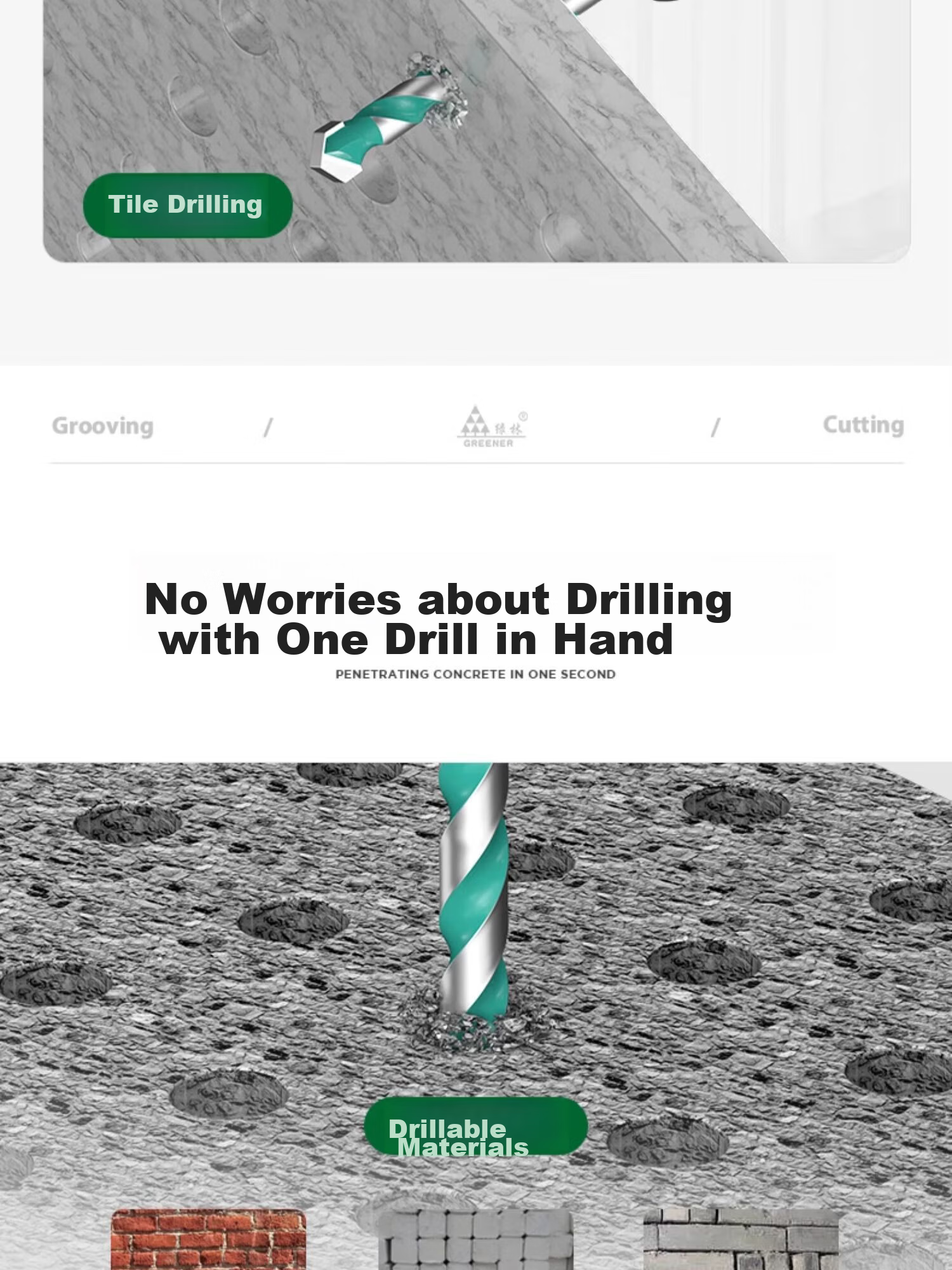 GREENER Ceramic Tile Drill Bit, Concrete Cement Marble Impact Drill Bit, Hand Electric Drill Alloy Bawang Drill, 2 Pieces Each of 6+8mm 11