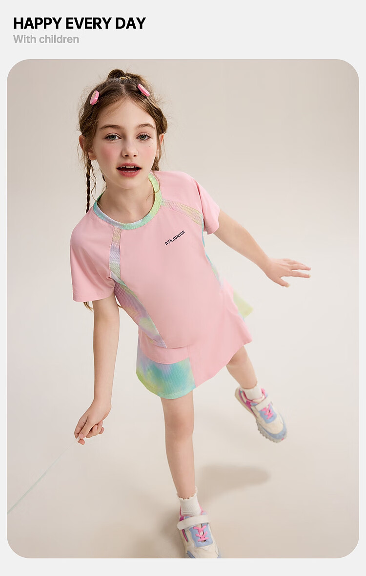 ASK JUNIOR Girls' Sports Set, Summer New Style, Lightweight Breathable Quick-Dry Short-Sleeve Top + Skirt, Ice-Cool Two-Piece Tennis Outfit 20