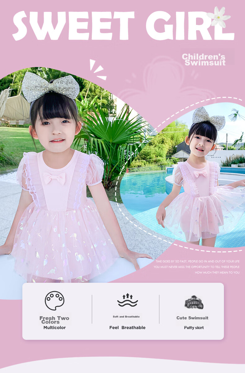 F.DYRAA Children's Swimsuit, Girls' Baby Swimwear, Swimming Pool Cute Princess One-Piece Swimsuit for Hot Springs, 32649 Beige M 1