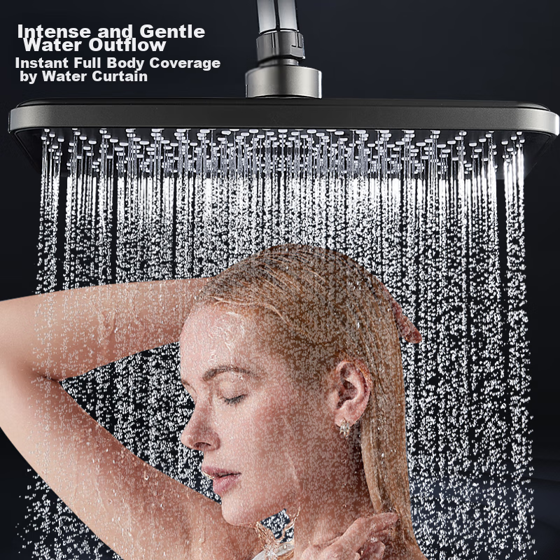 KEGOO Square Top Spray Shower Head Single Air Pressure Booster, Bathing Shower Large Spray Head Universal Gun Gray K4038