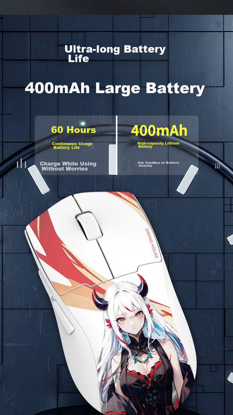 REDRAGON G57 Large Hand Wireless Bluetooth 2.4G Wired Tri-Mode Gaming Mouse, Ergonomic Lightweight Gaming Mouse, Entry-Level Model - White 7