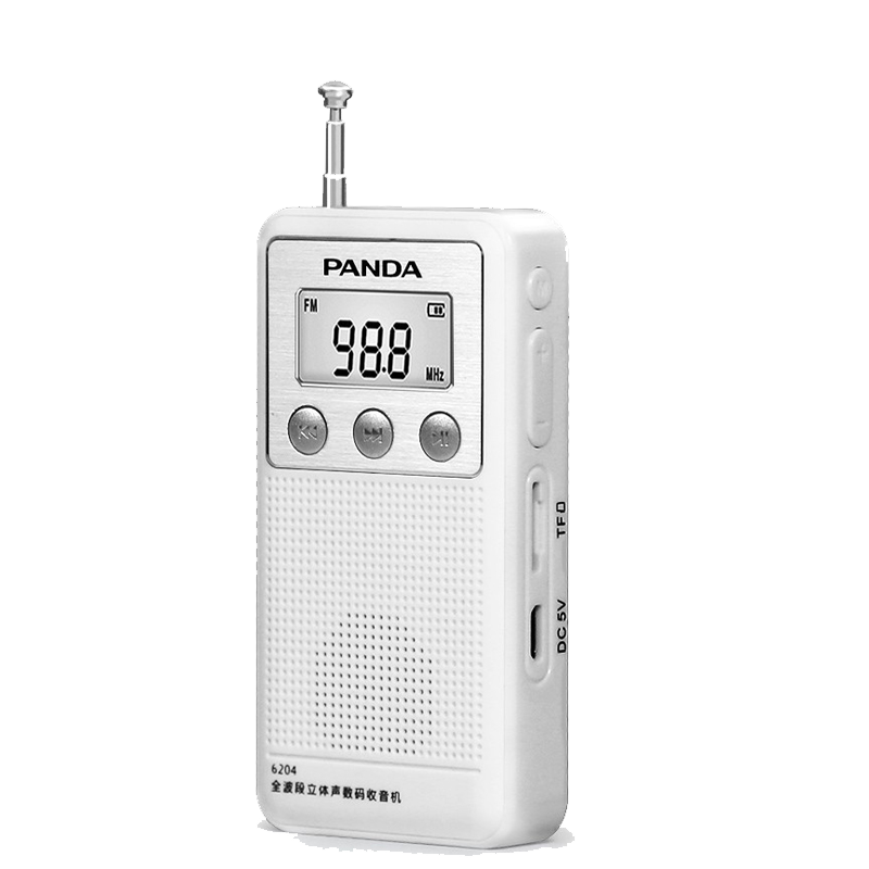 Panda 6204 Full Band Radio, Elderly Gift, Card-Insert Mini Radio, Rechargeable Semiconductor Speaker (White)