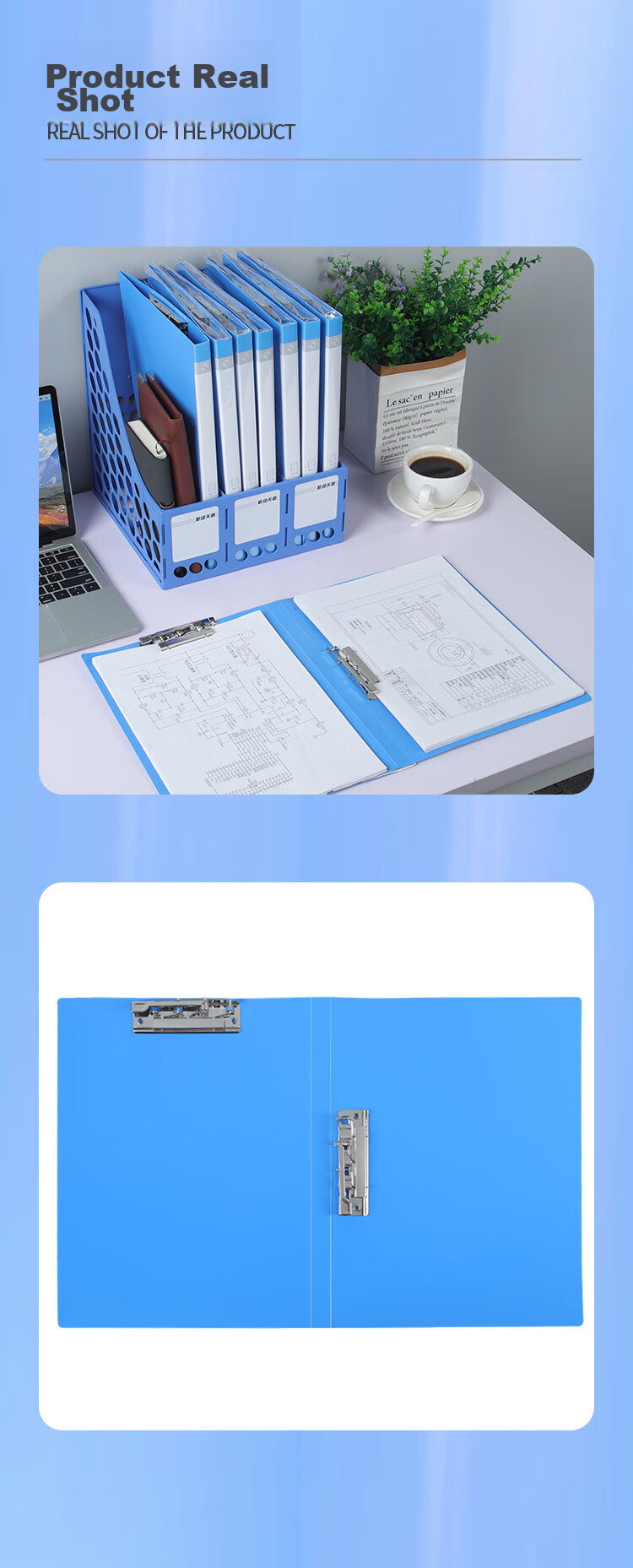 TANGO Folder Set of 10 A4 Document Folders, Double Strong Clips, Exam Paper Folders, File Folders, Metal Clips, Financial Supplies, Office Stationery, Storage A4 Folders, Blue 5