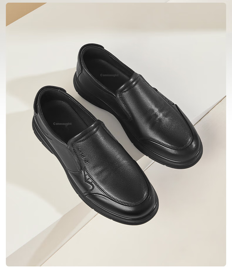 Kangnai Slip-On Business Casual Shoes, Simple And Comfortable Loafers, Everyday Men's Youth Round Toe Leather Shoes, Black, Size 40 8