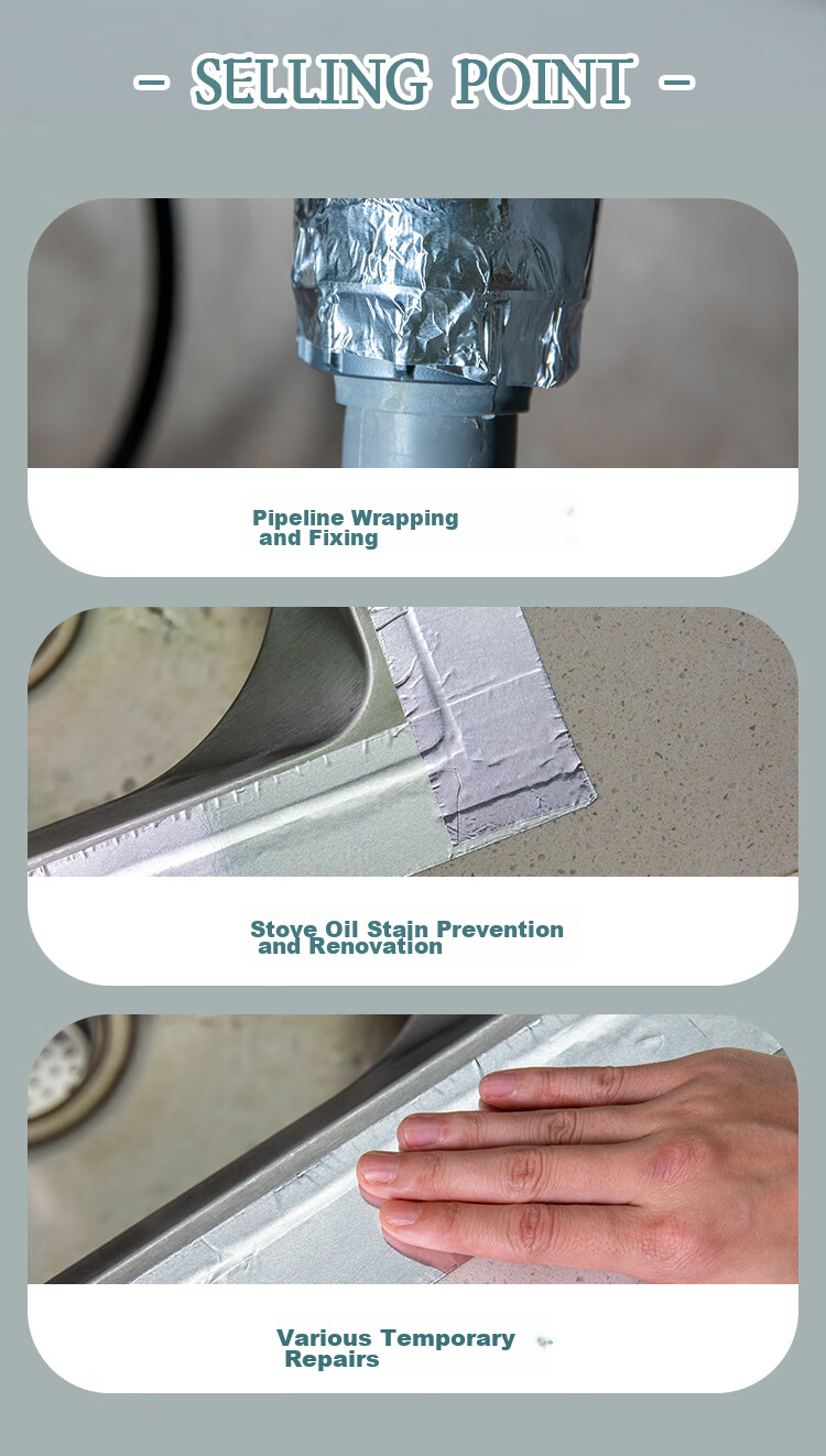 COMIX Aluminum Foil Tape, Oil-Resistant Corrosion-Resistant Range Hood Interface Thickened Pure Aluminum High-Temperature Resistant Pipe Insulation Sealing Kitchen Stove Waterproof Oil-Proof 48mm*10m Silver 1 Roll EP021 2