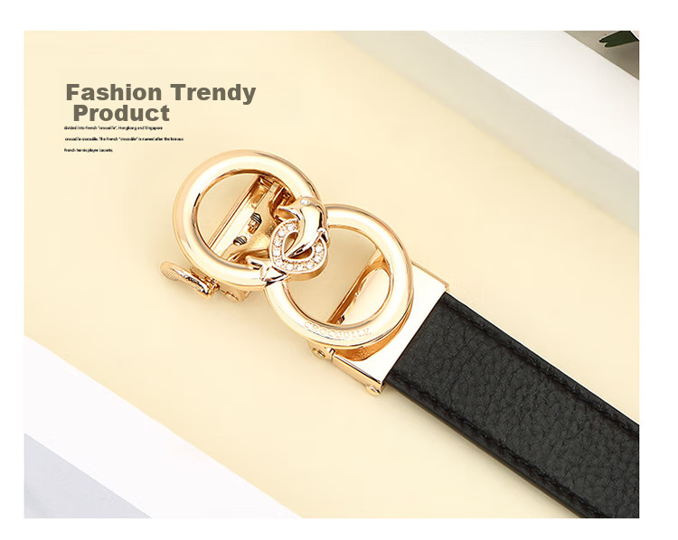 CROCODILE Genuine Leather Women's Belt, Double-Ring Automatic Buckle, Simple Top-Layer Cowhide Waistband, Birthday Gift, T2909 Black 4