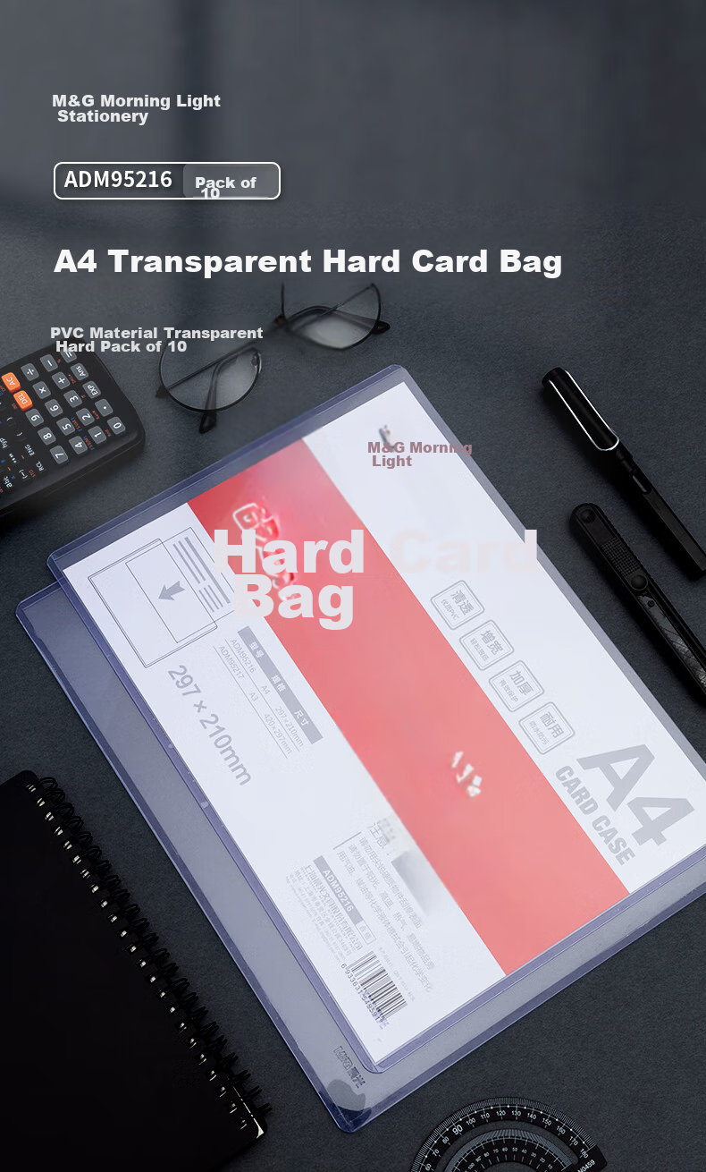 M&G Stationery A4 Transparent Hard File Folder Document Sleeve, Single Sheet L-Shaped PP File Holder, Document Protector Sleeve Card Holder, Pack of 10 ADM95187 1