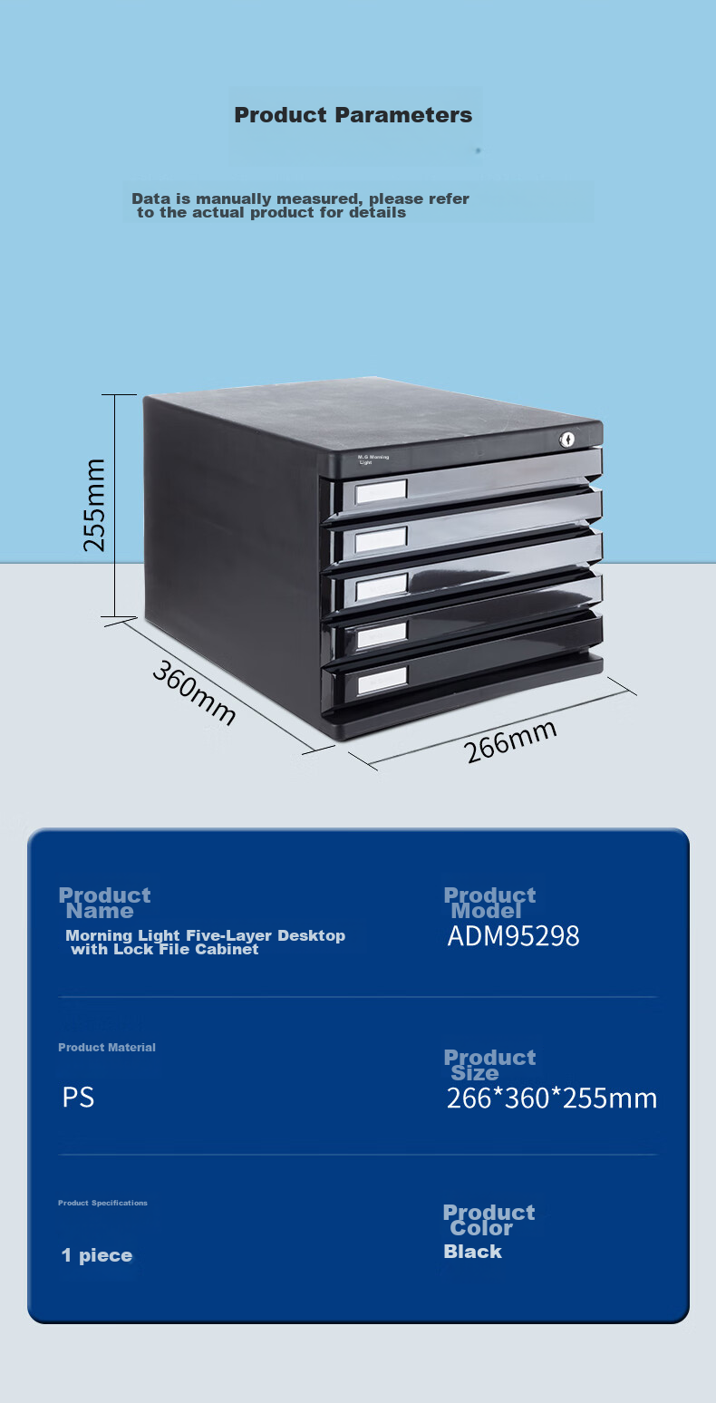 M&G Stationery, 5-Tier Desktop File Cabinet, Drawer-Style Handle A4 Document Storage Cabinet with Index Labels, Office Supplies, Black Single Pack ADM95298 12