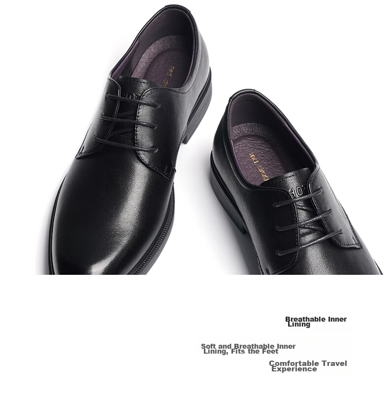 RED DRAGONFLY Top-Grain Leather Formal Business Dress Shoes, Soft Leather Office Derby Shoes, Men's Wedding Shoes WTA13124, Black, Size 42 9