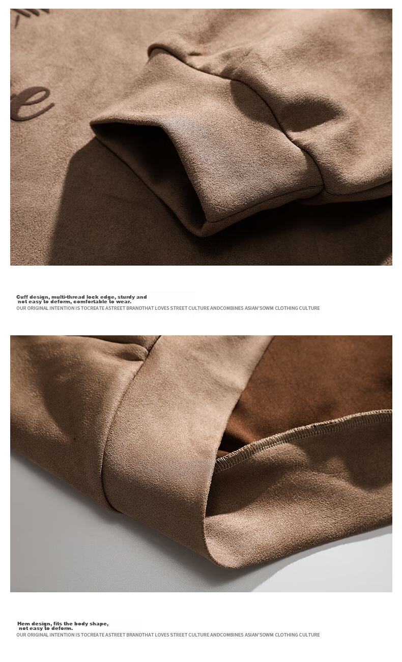 Dingfengbaoluo Suede Sweatshirt, Long Sleeve Men's American Vibe Style, Spring Trendy Printed Base Layer, Loose Fit DFL01, Coffee Color, Size L 8