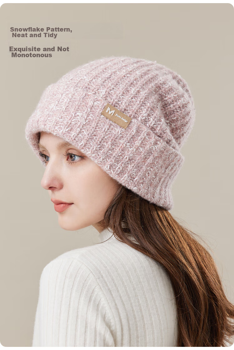 JIUMU Wool Warm Knit Hat, Autumn And Winter Knitted Cap, Cold Hat, Winter Hat, Large Head Circumference Slouchy Hat, Cold-Proof Hat for Women in Winter 4