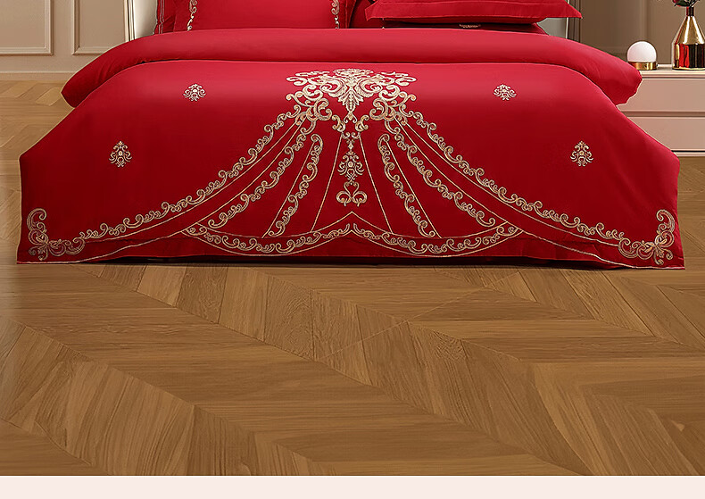 Shuixingjiafang Wedding Bedding Set of Six Pieces, 100% Cotton, Red, Wedding Bed Sheet And Duvet Cover, New Wedding Gift, European Embroidery Style, for 1.8m Bed 3