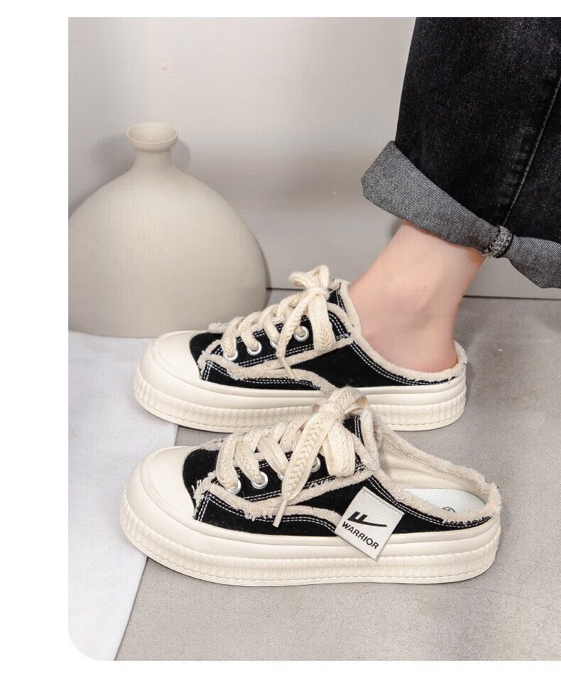 Warrior Women's Canvas Slip-On Half-Slippers Casual Lazy Shoes 855 Black Size 34 17