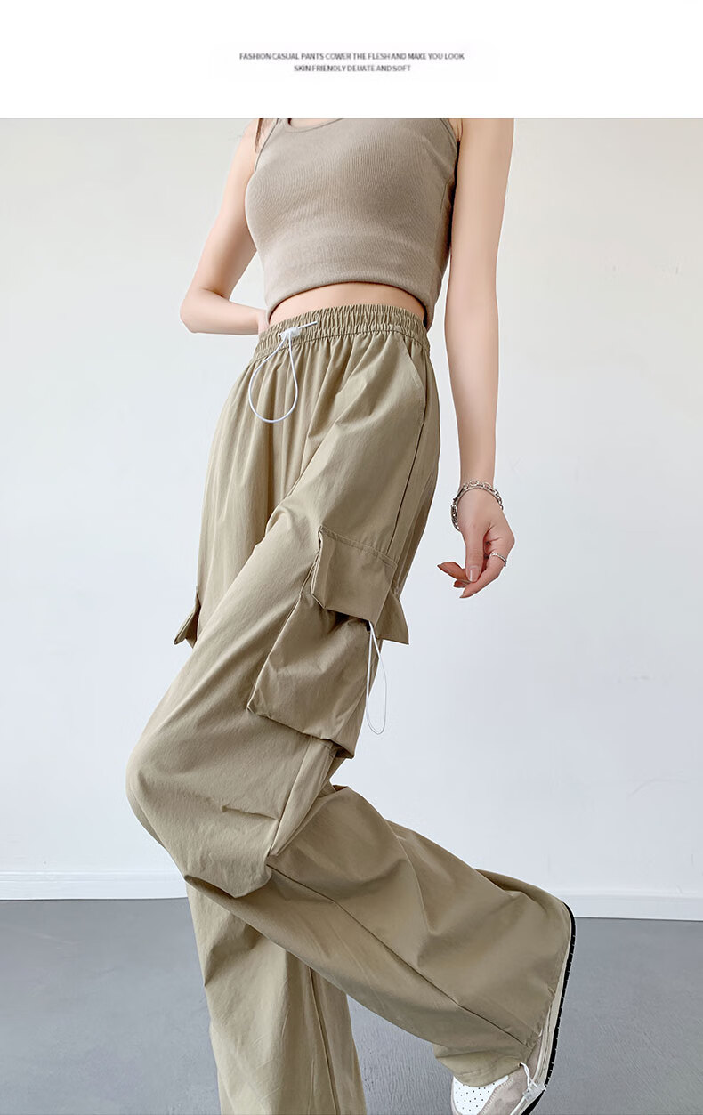 LangSha American-Style Parachute Cargo Pants for Women, Summer Ice Silk High-Waist Wide-Leg Loose Casual Quick-Dry Outdoor Sports Pants for Wome 24