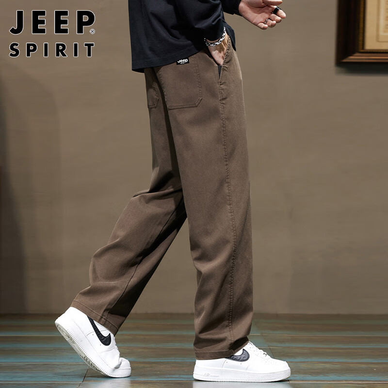 JEEP SPIRIT Мужские повседневные брюки, длинные брюки, осенние брюки в американском стиле, свободные прямые брюки, кофейный цвет, размер 34