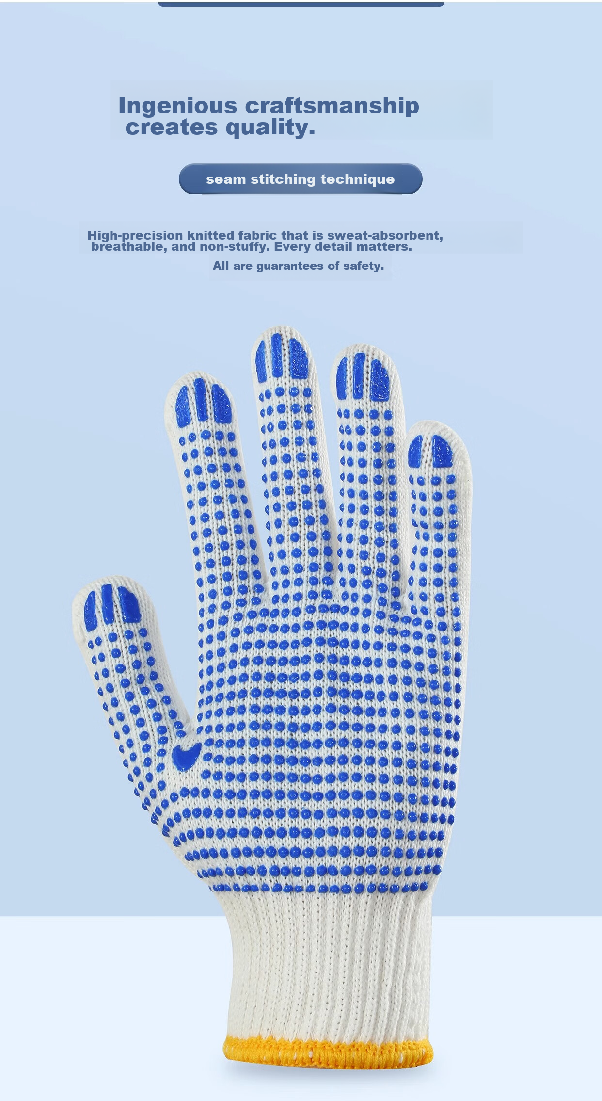 Qianjiadi Work Gloves, Protective Gloves, Non-Slip, Dotted Glue, Wear-Resistant, Threaded Gloves, Thickened Dotted Glue Gloves for Construction Sites, Work Gloves for Men And Women, 12 Pairs 11