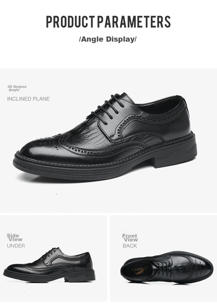 CARTELO Men's Leather Shoes, Brogue Derby Shoes, Business 2026 New Style Casual Genuine Leather Formal Shoes, Height-Increasing British Style Wedding Shoes 16