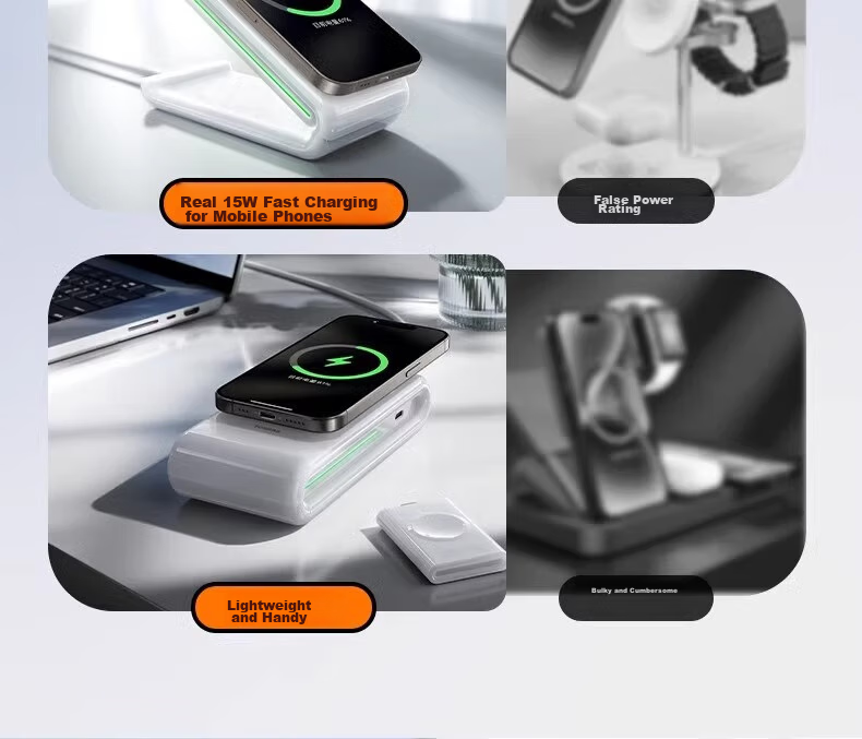TORRAS Apple Wireless Charger for IPhone 16 Pro Max, AirPods, Earphones, IWatch, Three-In MagSafe Magnetic Fast Charging 15W 6