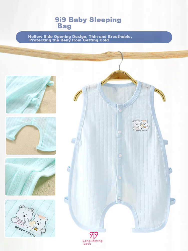 9I9 Baby Sleeping Bag, Summer Thin Pure Cotton, Sleeveless Vest for Infants, Newborn Pajamas, Anti-Kick Blanket, Air Conditioning Room Romper 1