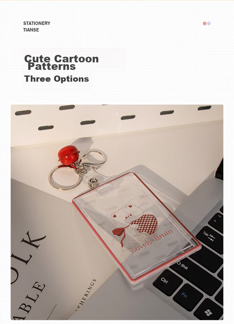 TIANSE Acrylic Card Holder, Transparent Ins Style Cute ID Holder, Student Campus Card, Bus Pass Card Protector, Keychain, TS-2109 White 9