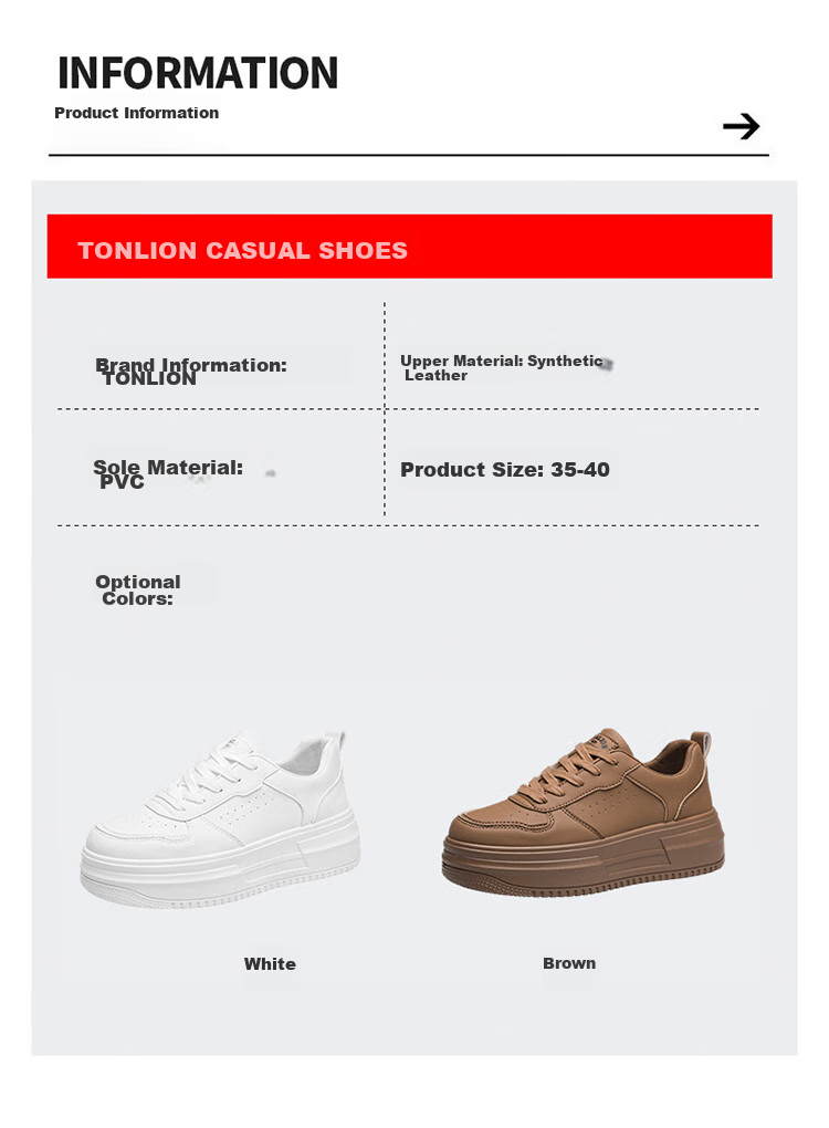 TonLion Women's Shoes, Summer Thick-Soled Breathable White Sneakers, Ladies Casual Shoes, Female Student Sports Skateboard Shoes, Brown, Size 38 4