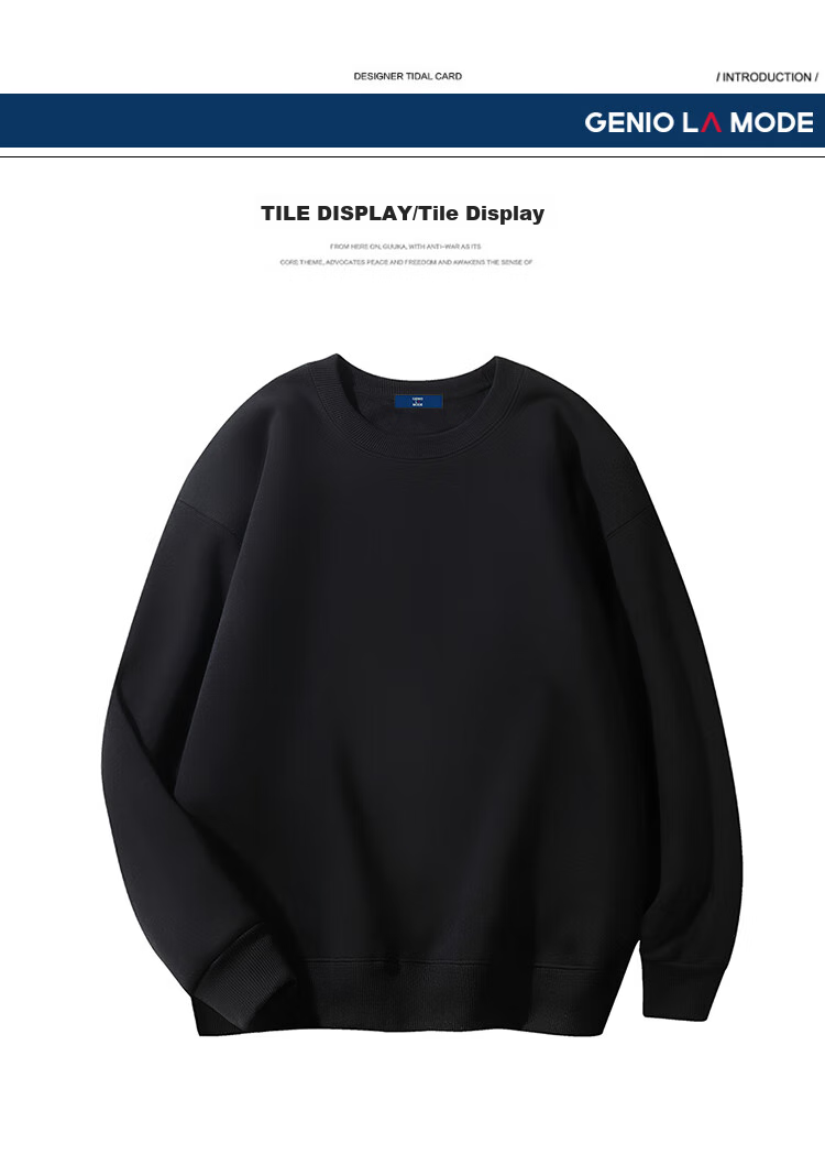 GENIOLAMODE Men's Sweatshirt, Japanese-Style Solid Color Casual Round Neck Pullover Top, Loose Comfortable Versatile Long Sleeve 10