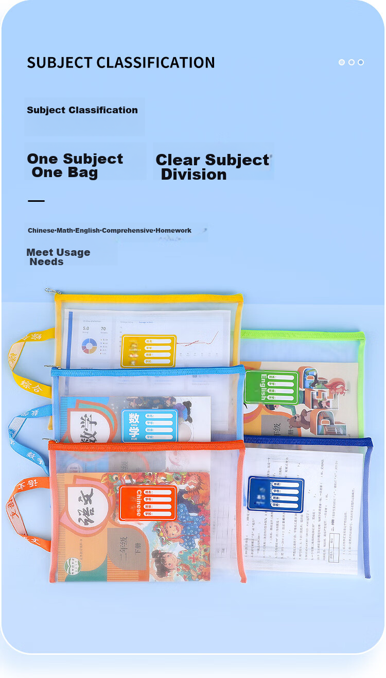 GuangBo Stationery Single-Layer A4 File Folder, Transparent Mesh Subject Classification Pouch, Student Exam Paper Subject Classification Zipper Bag Stationery Folder, Back-To Supplies, Pack of 5 9