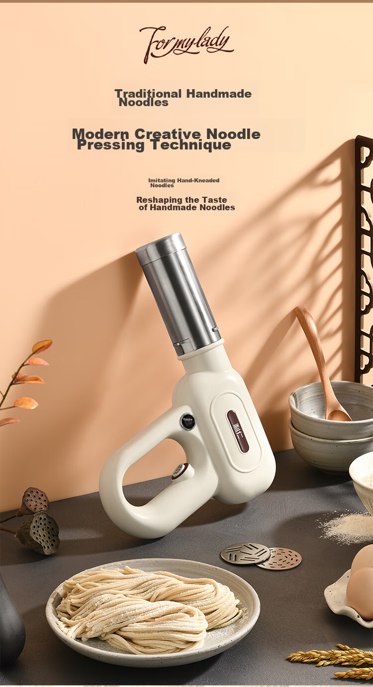 Liven Noodle Maker with Power Display, Home Automatic Wireless Handheld Pasta Press, Electric Youtiao Maker, Stainless Steel Noodle Machine with 5 Mold Types ML-A410 5