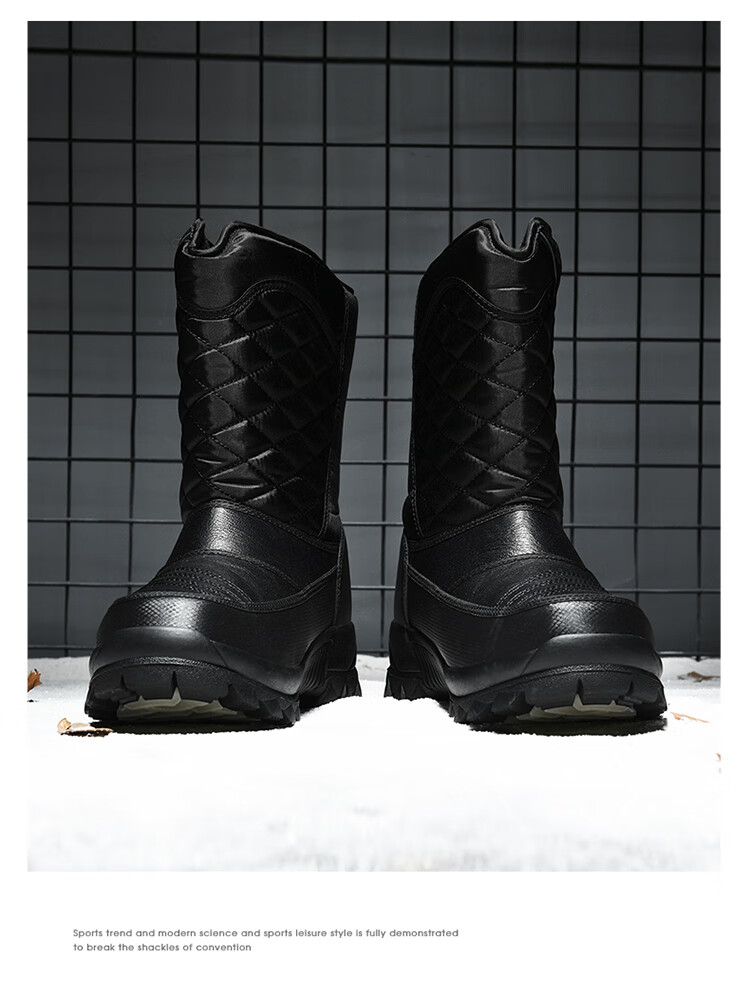 Yijiabao Snow Boots for Men, Winter Men's Shoes, Fleece-Lined for Warmth, Waterproof, Northeast Travel Shoes, Cowhide Sole Non-Slip Shoes, Black, Size 40 7