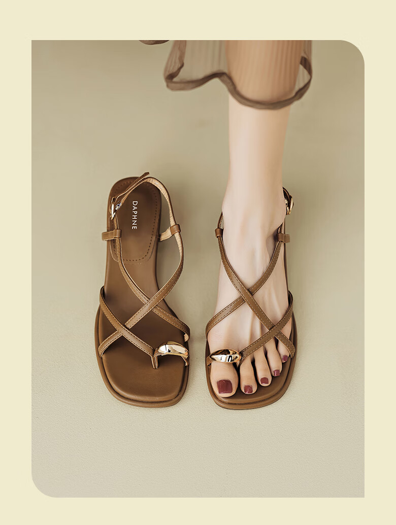 Daphne Elegant Strap Roman Sandals for Women, 2026 New Summer Style Versatile Thin Strap Thick Heel with Skirt, Fairy-Like Shoes 3