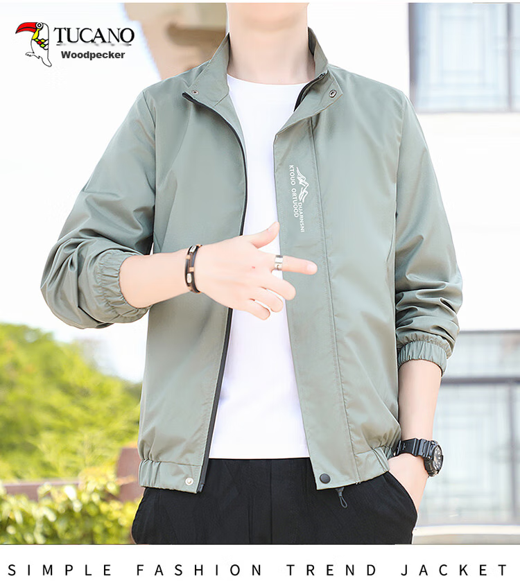 TUCANO Jacket for Men, Spring And Autumn Loose Fit Stand Collar Versatile Casual Coat Trendy Comfortable Outerwear Men's Clothing, Black, 3XL 12