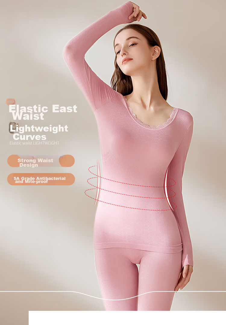 LangSha Women's Thermal Underwear Set: Seamless Cotton Autumn Top And Pants, High-Elastic Slim-Fit Base Layer, Women's Thermal Undergarments 1