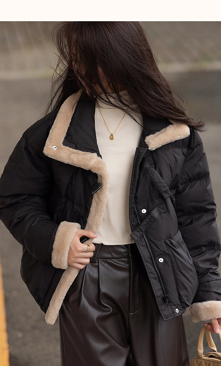 Dme [Xueshan Dushi] Winter 400T Spring Yafang 90% Duck Down Faux Sheepskin Patchwork Women's down Jacket 15