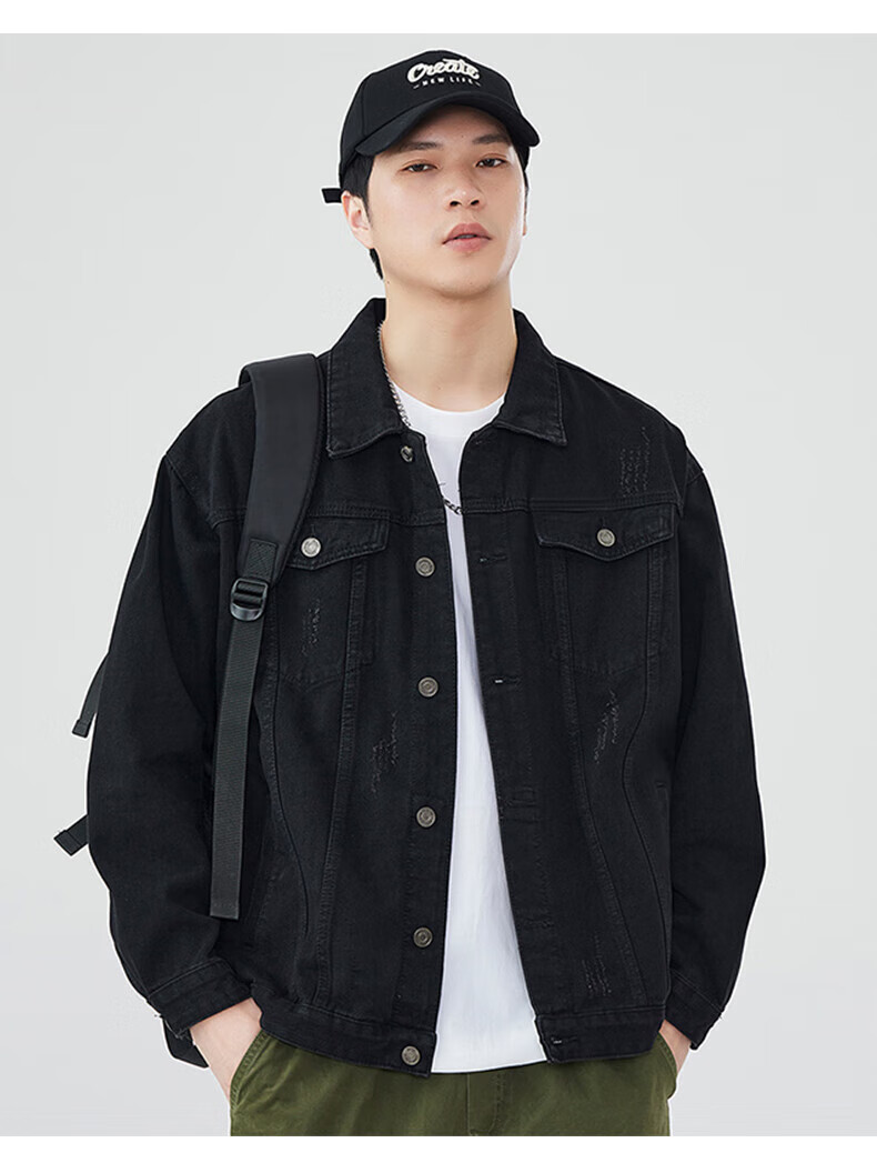 Jeanswest Denim Jacket for Men, 2026 Autumn Season, Trendy Label Loose Versatile Clothing, Blue XL 10