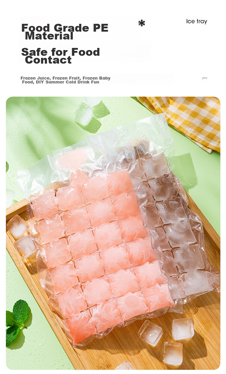 MARYYA Disposable Ice Bags, 50 Pieces Per Pack, Food-Grade Ice Mold Bags with Funnel, Self-Sealing Ice Cube Tray 6