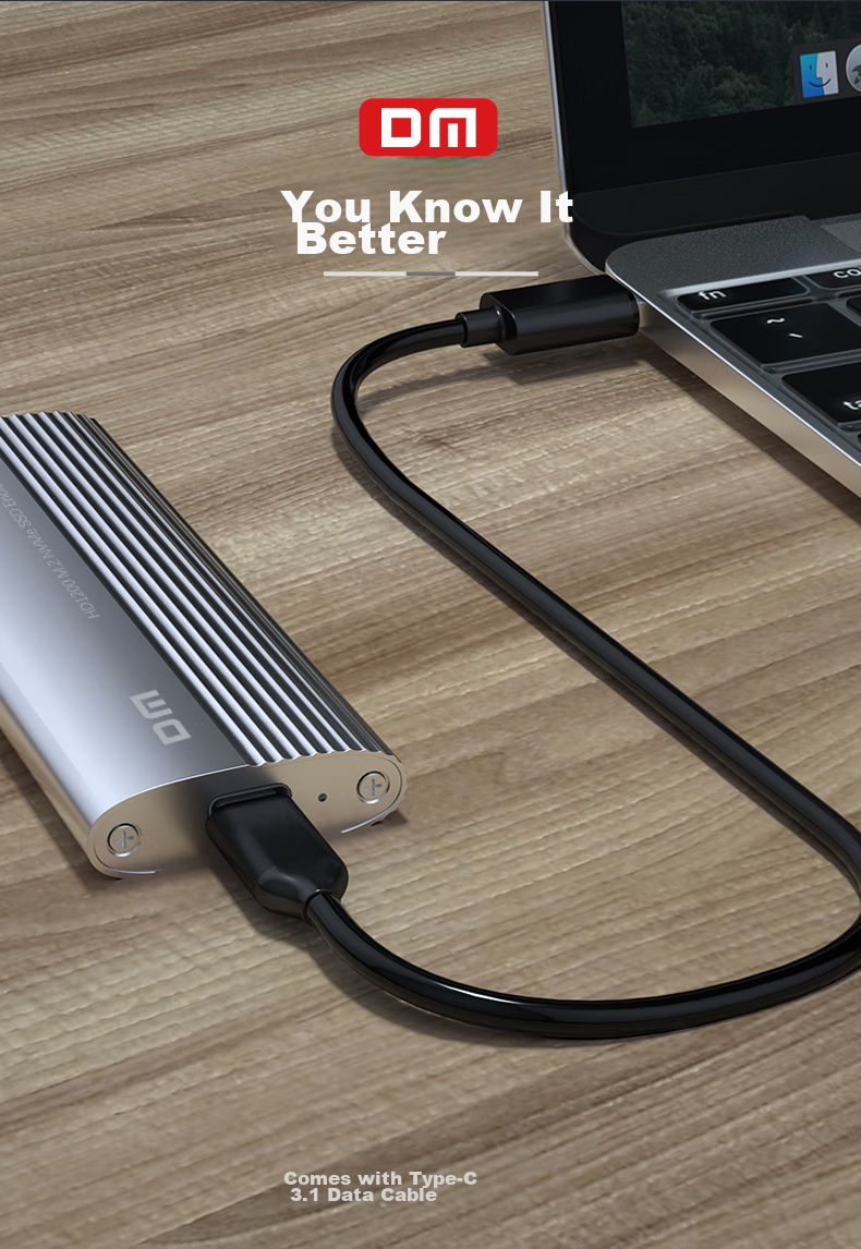 DM Damai M.2 NVMe SSD Enclosure Type-C 3.2 Portable Hard Drive Case for Laptop iPhone 17 External SSD HD1500C 5