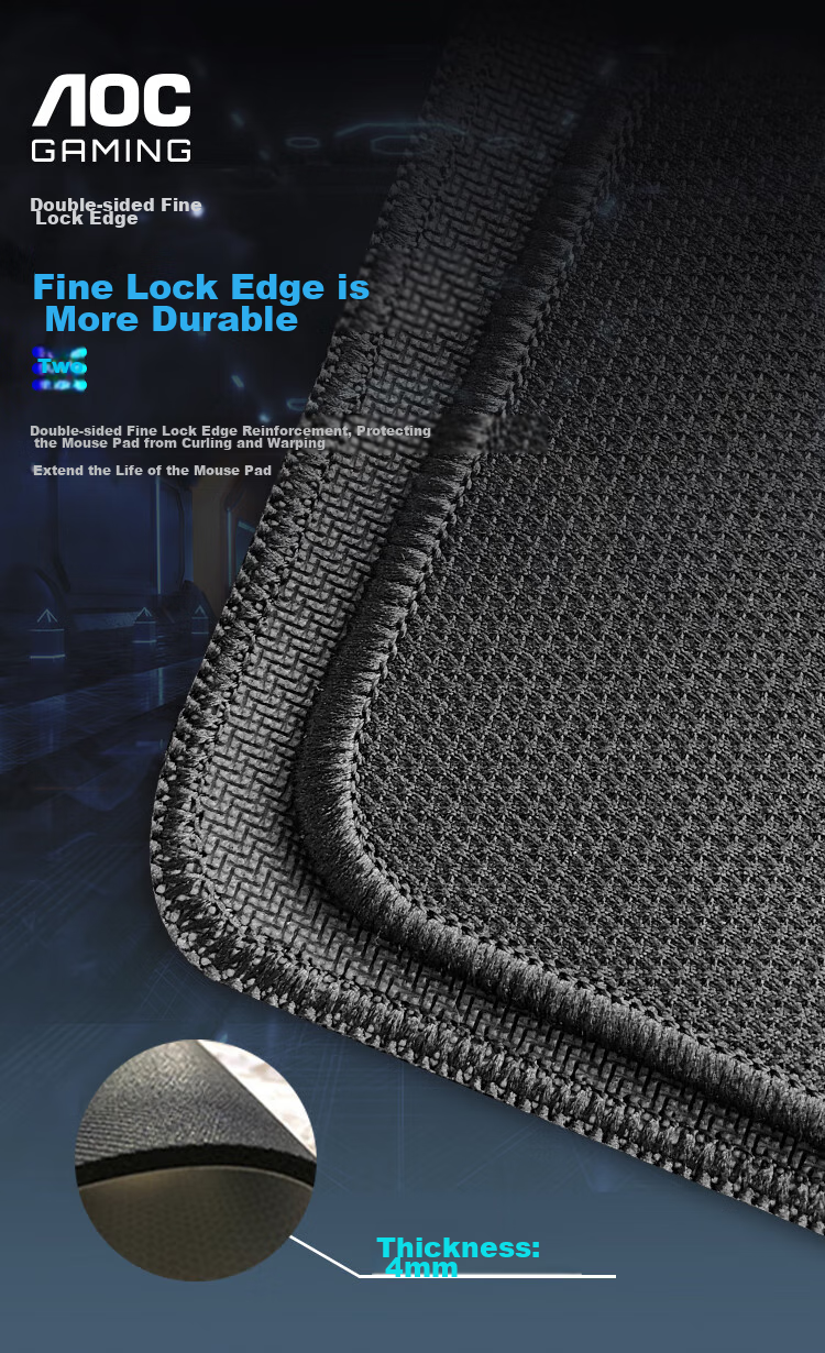 AOC Professional Gaming Mouse Pad, Extra Large Size 900*400*4mm, Thickened with Locked Edges, Grid Fiber Surface, for Keyboard And Computer Desk Use, G10XL/93 Black 6