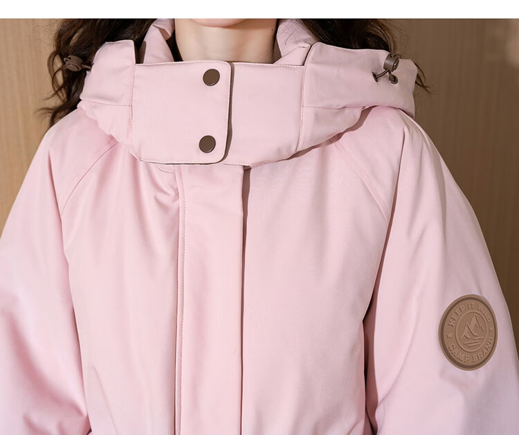 TonLion Women's Hooded Color-Block Workwear Down Jacket Sakura Pink L (Same Style as Guan Xiaotong) 18