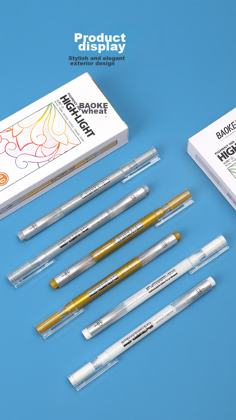 BAOKE PC3538 Gold Highlighter Pen 1.0mm Gel Pen Marker Pen Journaling Pen Water-Based Pen Signing Pen, 12 Pcs/box 9