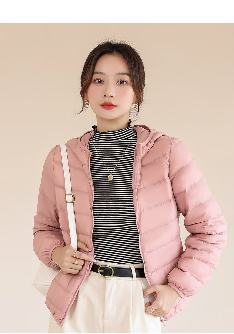 Jeanswest Women's Spring Autumn Hooded Lightweight Short White Duck Down Jacket Black S 10