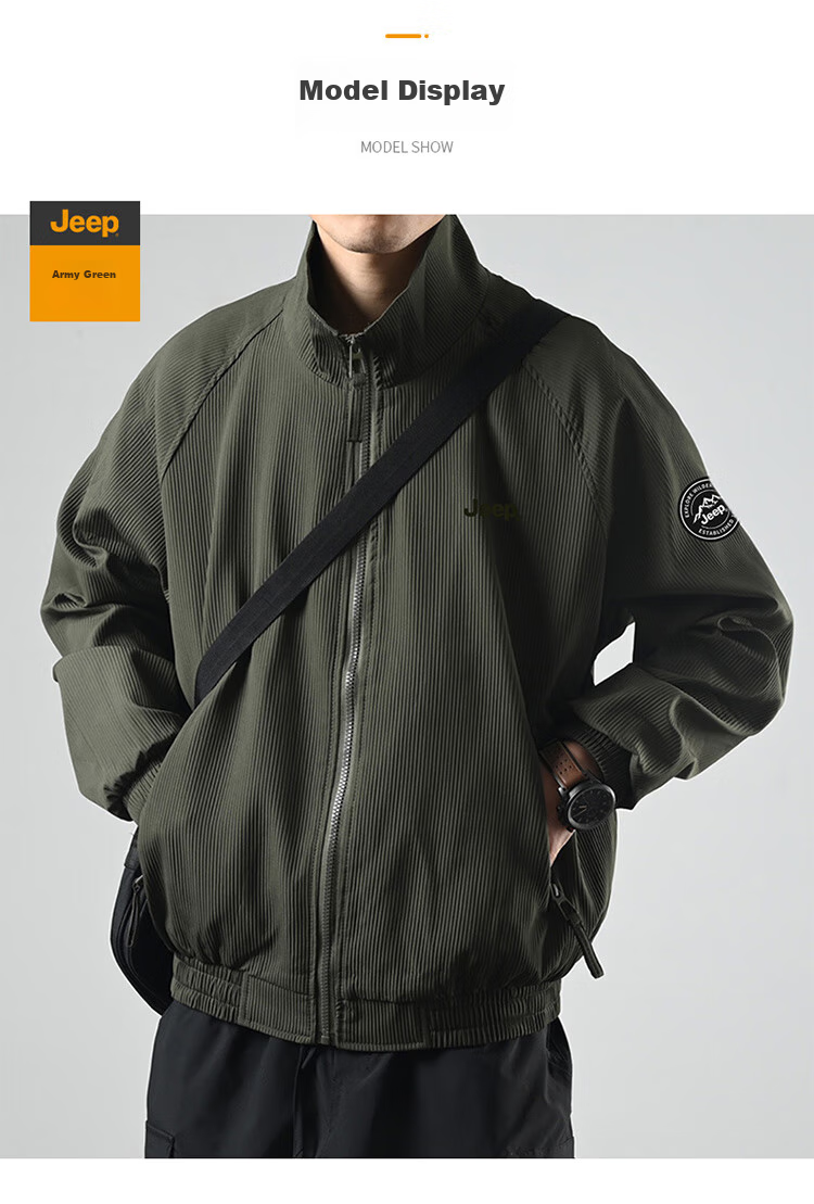 JEEP Men's Jacket, Spring And Autumn Outerwear, Loose-Fitting Trendy Stand-Collar Casual Clothing for Men, Army Green, 2XL 16