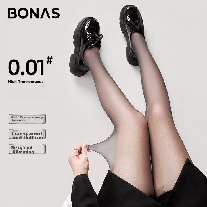 BONAS Silk Stockings for Women, Spring And Summer Season, Ultra-Thin, Skin-Friendly, Snag-Resistant Pantyhose, Sexy Stockings, Black Silk, Bare Leg Effect